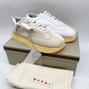 MARNI Split Color Crepe Gat Two-Toned Leather Sneakers Ivory/ White Womens EU 39
